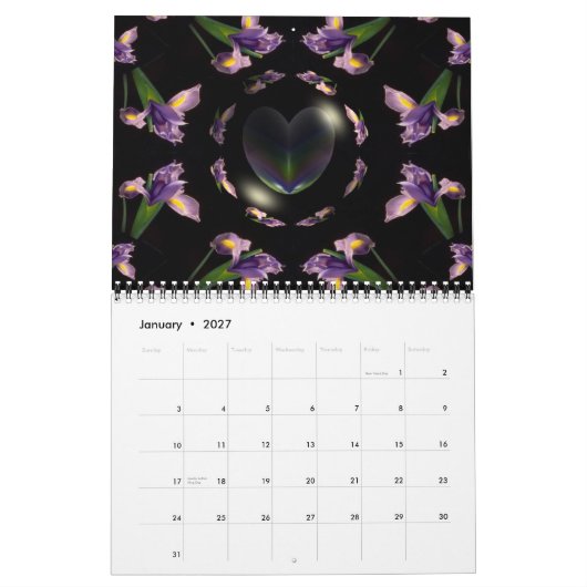 Calendrier Année En Coeurs Et Fleurs (Jan 2027)