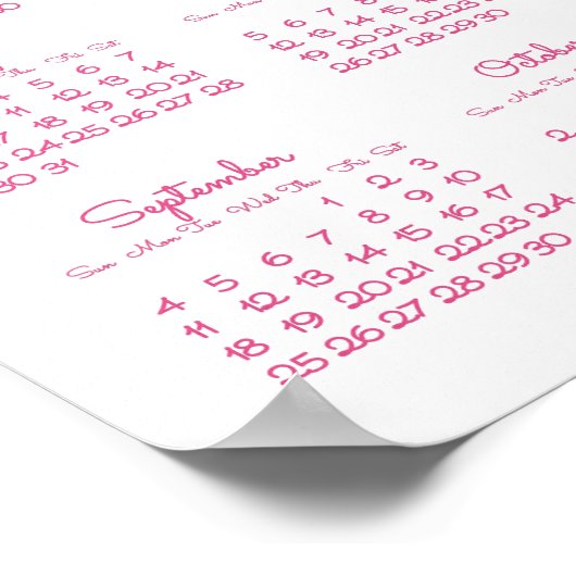 Calendrier annuel 2016 sur poster blanc personnali (Coin)