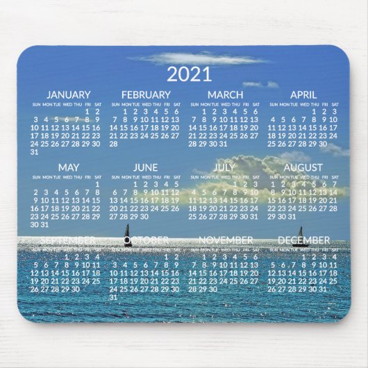 Calendrier annuel 2021 Tapis de souris Photo de pl (Devant)