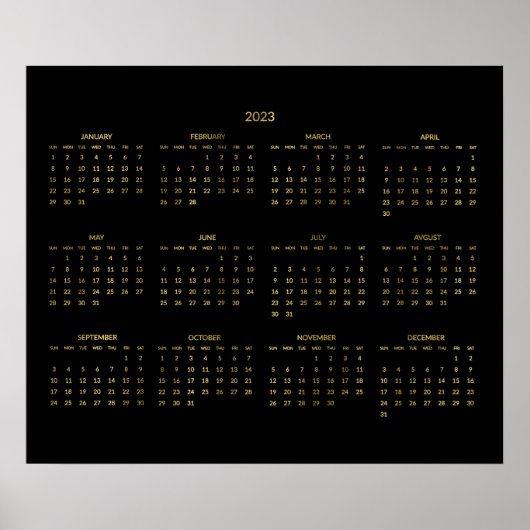 Calendrier Annuel 2023 Affiche Noir et Or Faux (Devant)
