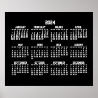 Calendrier annuel 2024 Poster noir