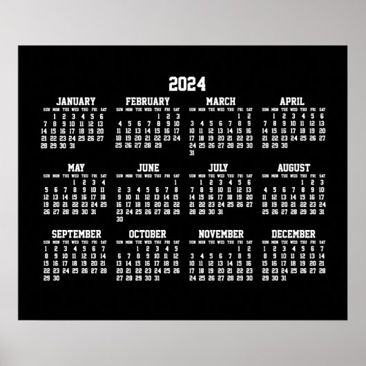 Calendrier annuel 2024 Poster noir (Devant)