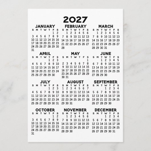 Calendrier annuel - Carte minimale de base (Devant)