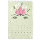 Calendrier annuel des yeux de fleurs vertes (Feb 2027)