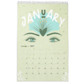 Calendrier annuel des yeux de fleurs vertes (Jan 2027)