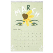 Calendrier annuel des yeux de fleurs vertes (Mar 2027)