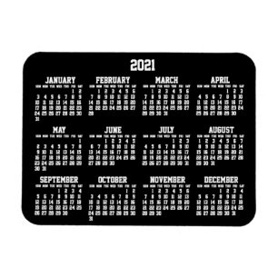 Calendrier annuel noir 2021 petits Magnets flexibl