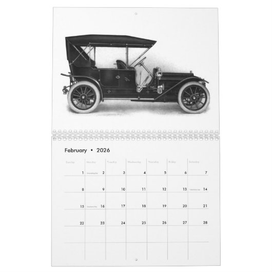 Calendrier Antique Automobiles - 1910 Classic Auto Designs (Feb 2026)