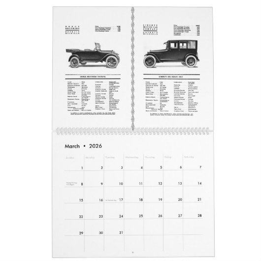 Calendrier Antique Automobliles 1920 Classics - Classic Auto (Mar 2026)