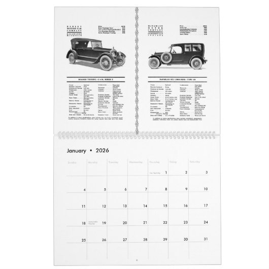 Calendrier Antique Automobliles 1920 Classics - Classic Auto (Jan 2026)