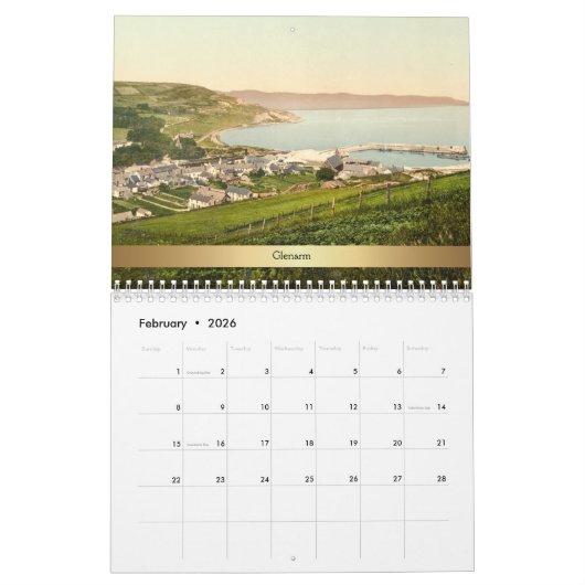 Calendrier Antrim, le comté d'Antrim, vue sur le monde d'Olde (Feb 2026)