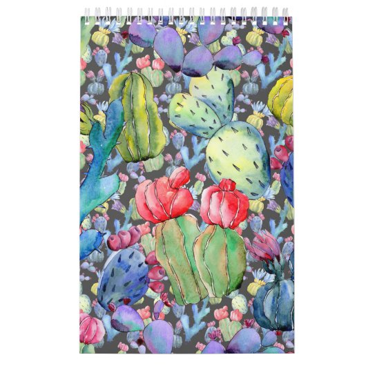 Calendrier Aquarelle Abstraite Cactus (Protection)