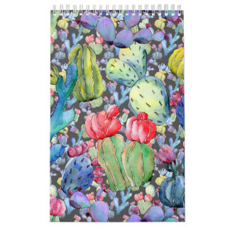 Calendrier Aquarelle Abstraite Cactus