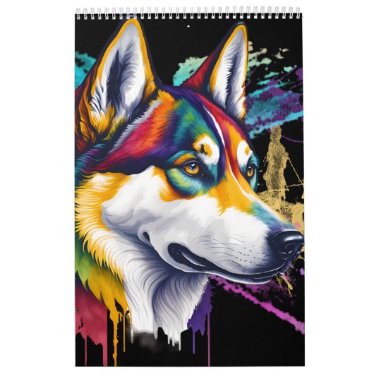 Calendrier Aquarelle arc-en-ciel Sibérienne Husky (Protection)