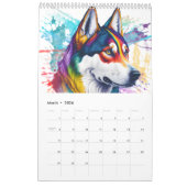 Calendrier Aquarelle arc-en-ciel Sibérienne Husky (Mar 2026)
