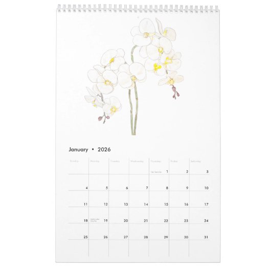 Calendrier aquarelle couleur floral calender 2024 (Jan 2026)