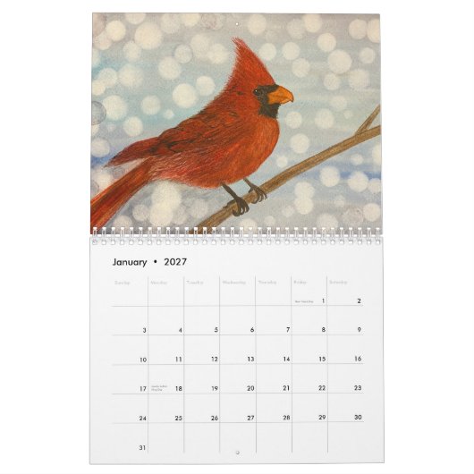 Calendrier Aquarelle de conception saisonnière (Jan 2027)