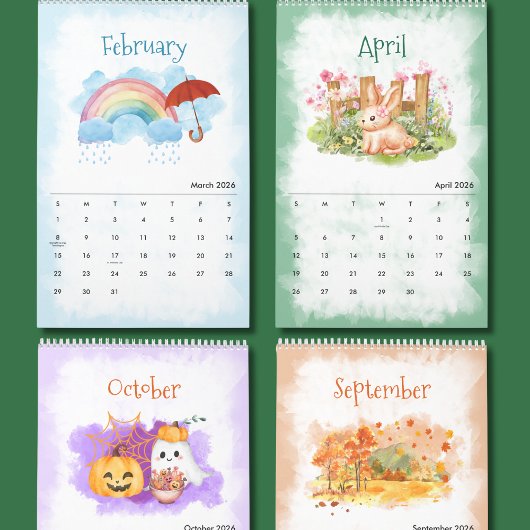 Calendrier aquarelle des saisons 2026
