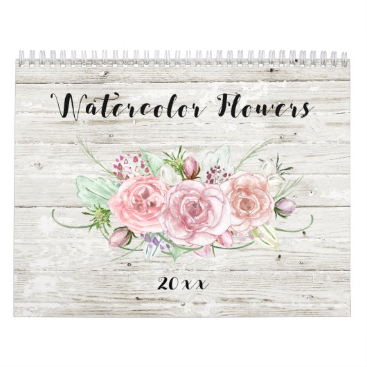 Calendrier Aquarelle Florale sur bois rustique (Protection)