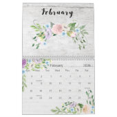 Calendrier Aquarelle Florale sur bois rustique (Feb 2026)