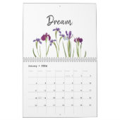 Calendrier Aquarelle minimale Fleurs Iris Mots Motivationnels (Jan 2026)