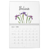 Calendrier Aquarelle minimale Fleurs Iris Mots Motivationnels (Mar 2026)