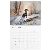 Calendrier Aquarelle moderne Chiens teckel Mural mignon (Feb 2027)