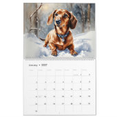 Calendrier Aquarelle moderne Chiens teckel Mural mignon (Jan 2027)