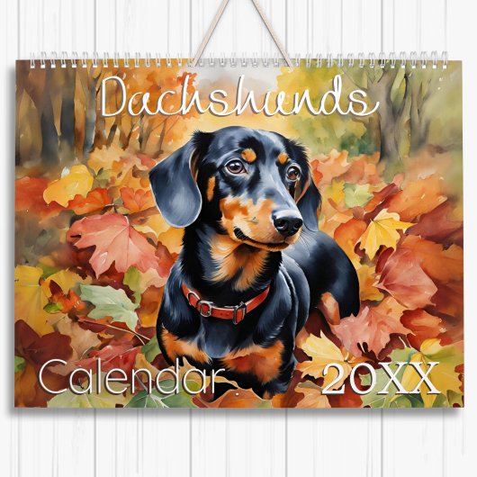 Calendrier Aquarelle moderne Chiens teckel Mural mignon