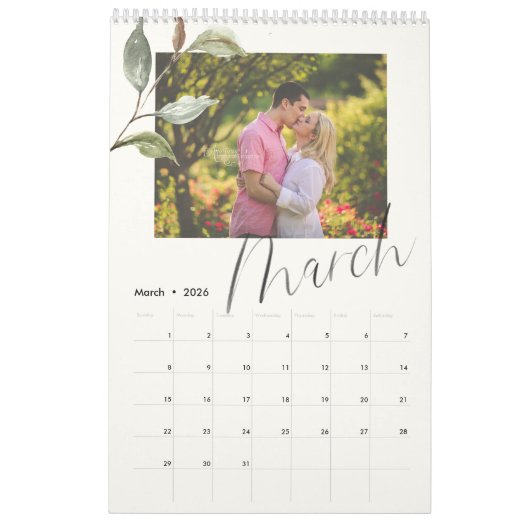 Calendrier Aquarelle moderne Eucalyptus Script Multi Photo (Mar 2026)