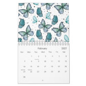 Calendrier Aquarelle Papillons verts et points 2026 (Feb 2027)
