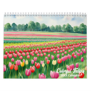 Calendrier Aquarelle Peinture Tulipes Flore colorée