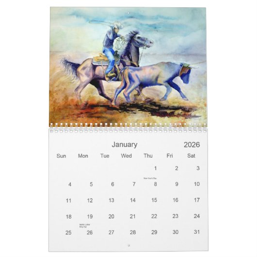 Calendrier Aquarelles occidentales (Jan 2026)