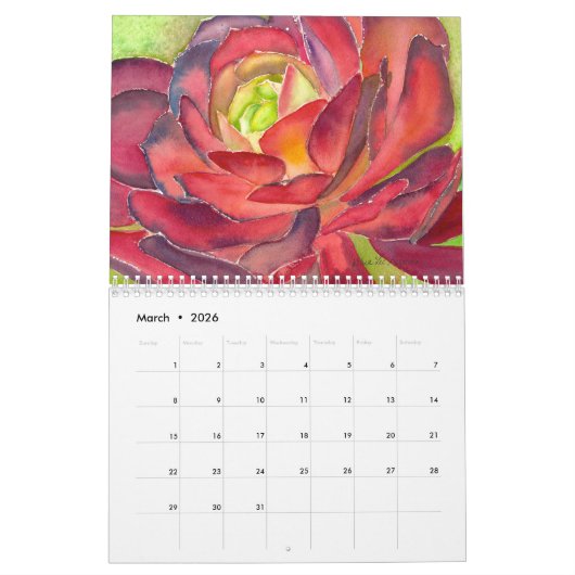 Calendrier Aquarelles succulentes 12 mois (Mar 2026)