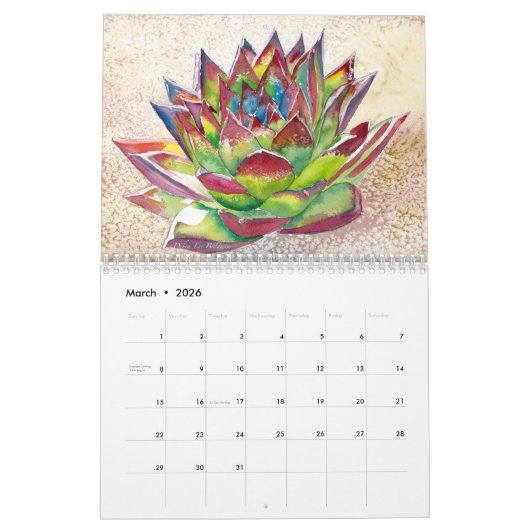 Calendrier Aquarelles succulentes Debra 2019 Lee Baldwin (Mar 2026)