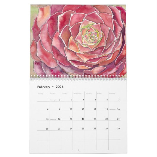 Calendrier Aquarelles succulentes Debra 2019 Lee Baldwin (Feb 2026)