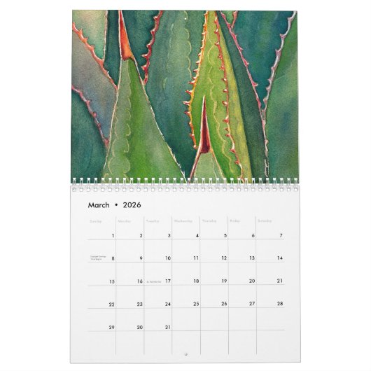 Calendrier Aquarelles succulentes par Debra Lee Baldwin (Mar 2026)