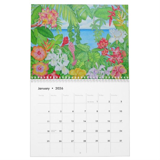 Calendrier Aquarelles tropicales (Jan 2026)