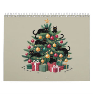 Calendrier Arbre de Noël Chats Noirs Amoureux des Chats Lumiè