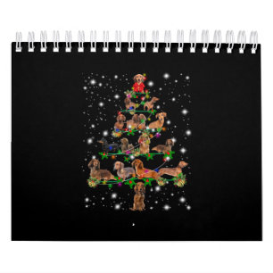Calendrier Arbre De Noël De Dachshund Couvert De Flamme De Fl