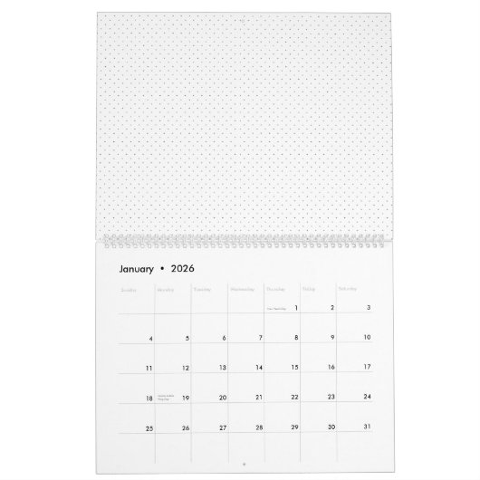 Calendrier Arrière - plan blanc avec un motif extensible de p (Jan 2026)