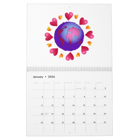 Calendrier Arrière - plan de coeurs (Jan 2026)