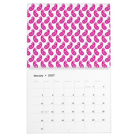 Calendrier arrière - plan rose et blanc avec motif (Jan 2027)