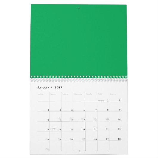 Calendrier Arrière - plan vert remarquable avec conception de (Jan 2027)