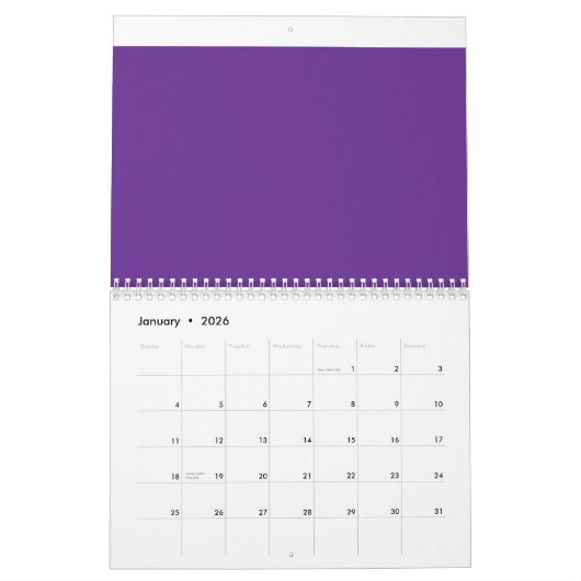 Calendrier arrière - plan violet avec bordure blanche (Jan 2026)