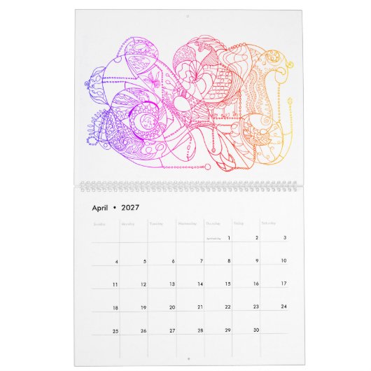 Calendrier Art Abstrait Noir et Blanc Revêtu de couleur (Apr 2027)