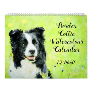 Calendrier Art d'aquarelle de 12 de mois de border collie
