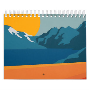 Calendrier Art de Montagne d'inspiration rétro - Rouge et ble