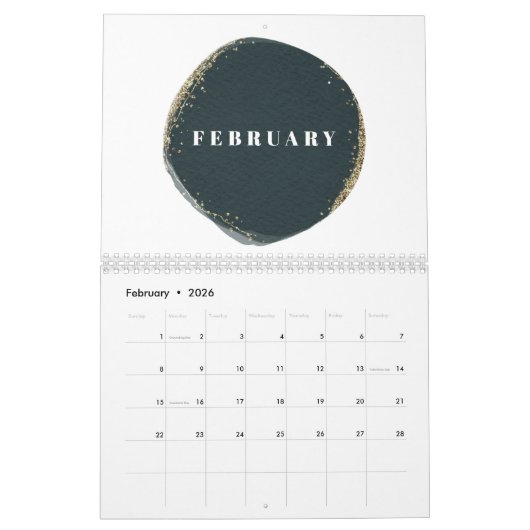 Calendrier Art Déco Élégante Année complète (Feb 2026)