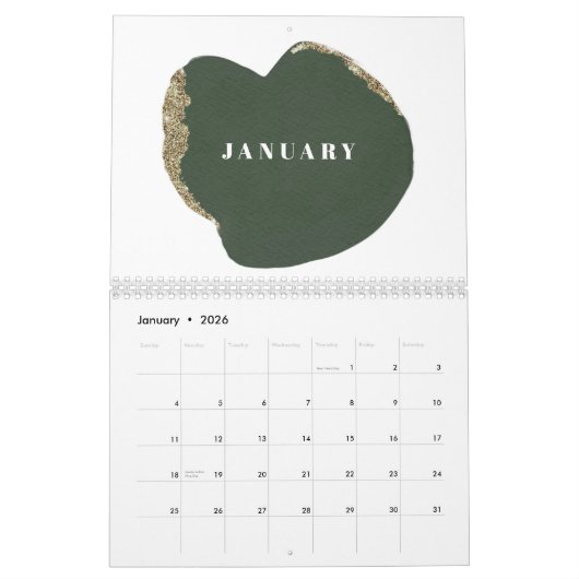 Calendrier Art Déco Élégante Année complète (Jan 2026)